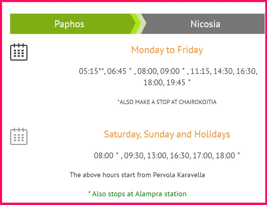 Bus Route from Paphos to Nicosia