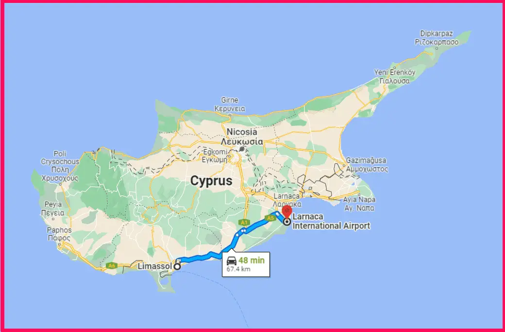 Distance between Limassol and Larnaca Airport