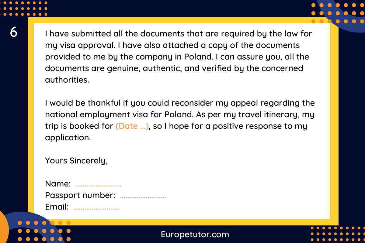 Section 6 of Appeal letter for Poland Work Visa Rejection