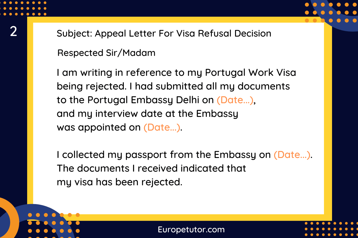 Section two of Portugal Work Visa Rejection Appeal Letter